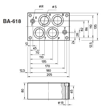 BA-618 Connection block NG25 CETOP 8, 1x section
