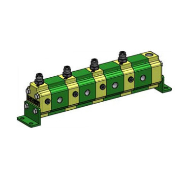 RV-1V / 1,7x4 - 9RV04A18 gear flow divider, 4 sections, 2-9 l / min per section, with safety valve