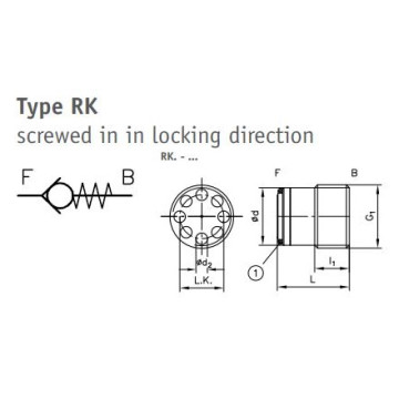 RK 1-10 Non-return valve with external thread G1 / 4 ", screwed in the closed flow direction