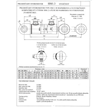 HM1.3 40/22/400 - 121A111 Hydraulikzylinder, doppeltwirkend, Öse-Öse-Montage, Einbau 552mm