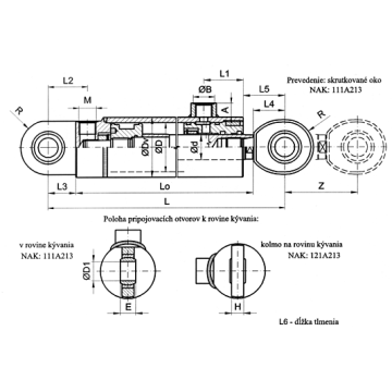 HV 90/45/400/721 111A111 Hydraulic double-acting cylinder, eye - eye, mounting 721 mm, M27x2