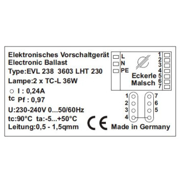 EVL 238 230V 36 03 LH D 230 ECKERLE electronic ballast 220V - 240V