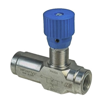 VRFU 90 3/8" throttle valve with by-pass and external threads G3/8", 30 l/min, 350 bar