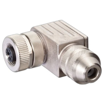 Angled connector with thread M12x1, number of pins 5, shielded, metal for cable diameter 4-6 mm