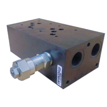 EM105/234X2F steel block, 2x NG10 + safety valve 35-120 bar, A+B G1/2", P+T G3/4"